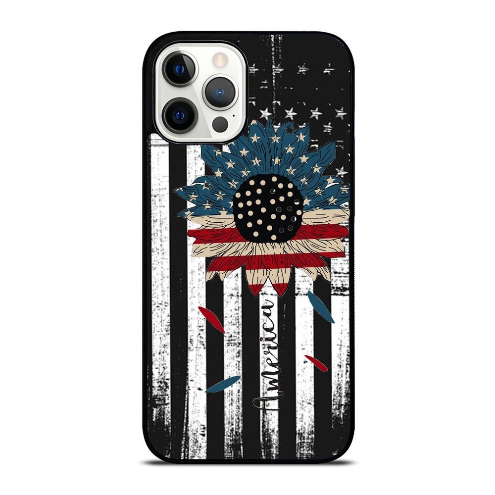 Vintage American Flag With Sunflowers Patriotic iPhone Case